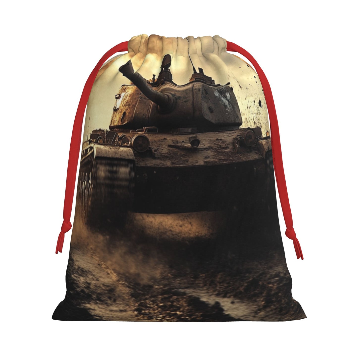 Retro Tank Print Ultra-Soft Velvet Drawstring Gift Bag Large-Capacity Storage Pouch (30×40cm)