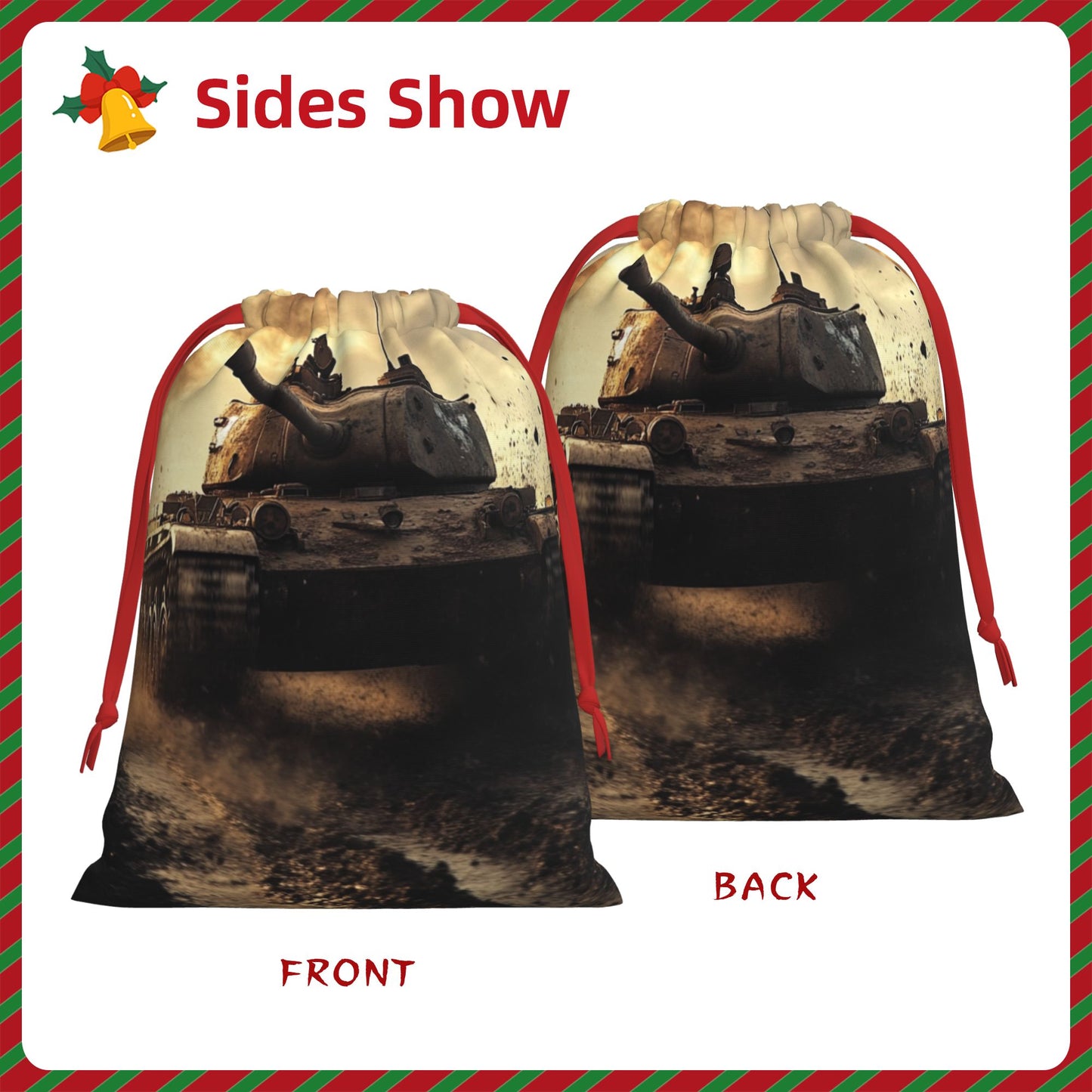 Retro Tank Print Ultra-Soft Velvet Drawstring Gift Bag Large-Capacity Storage Pouch (30×40cm)
