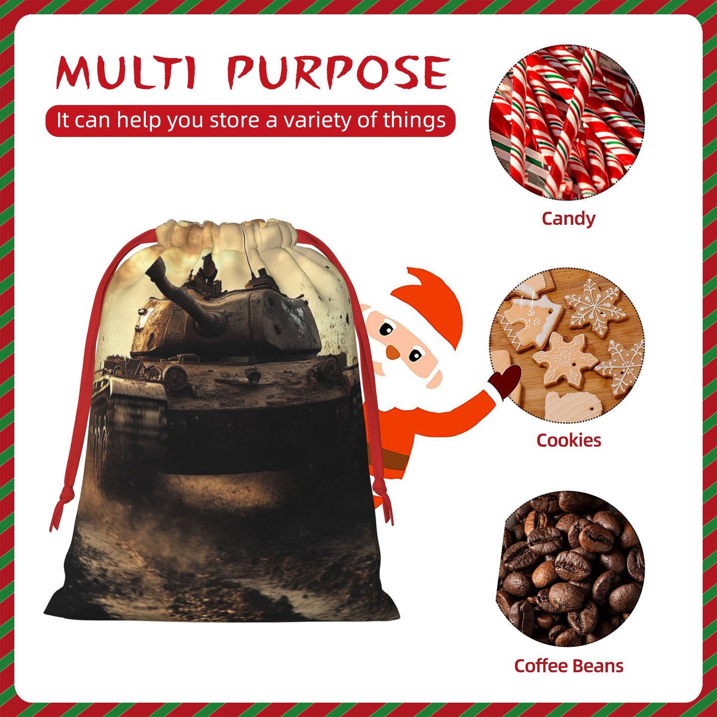 Retro Tank Print Ultra-Soft Velvet Drawstring Gift Bag Large-Capacity Storage Pouch (30×40cm)