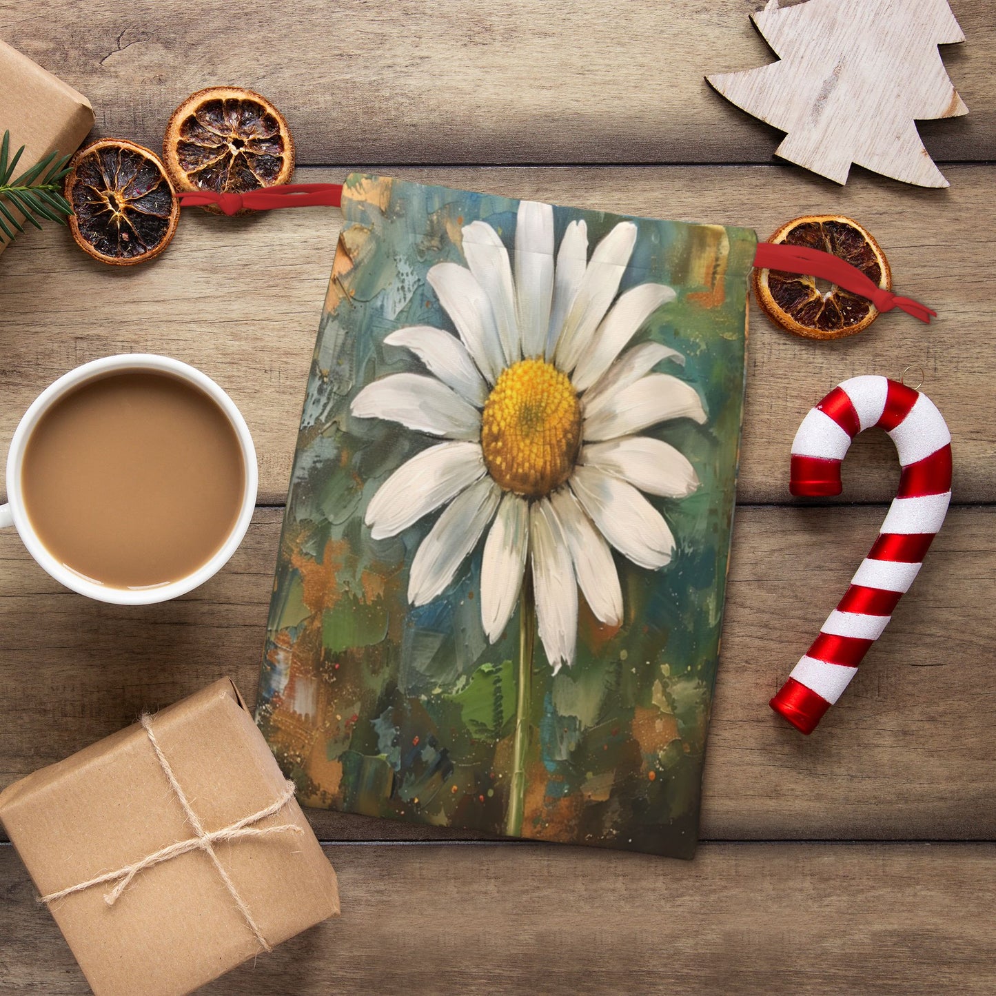 Daisy Print Ultra-Soft Velvet Drawstring Gift Bag Large-Capacity Storage Pouch (30×40cm)