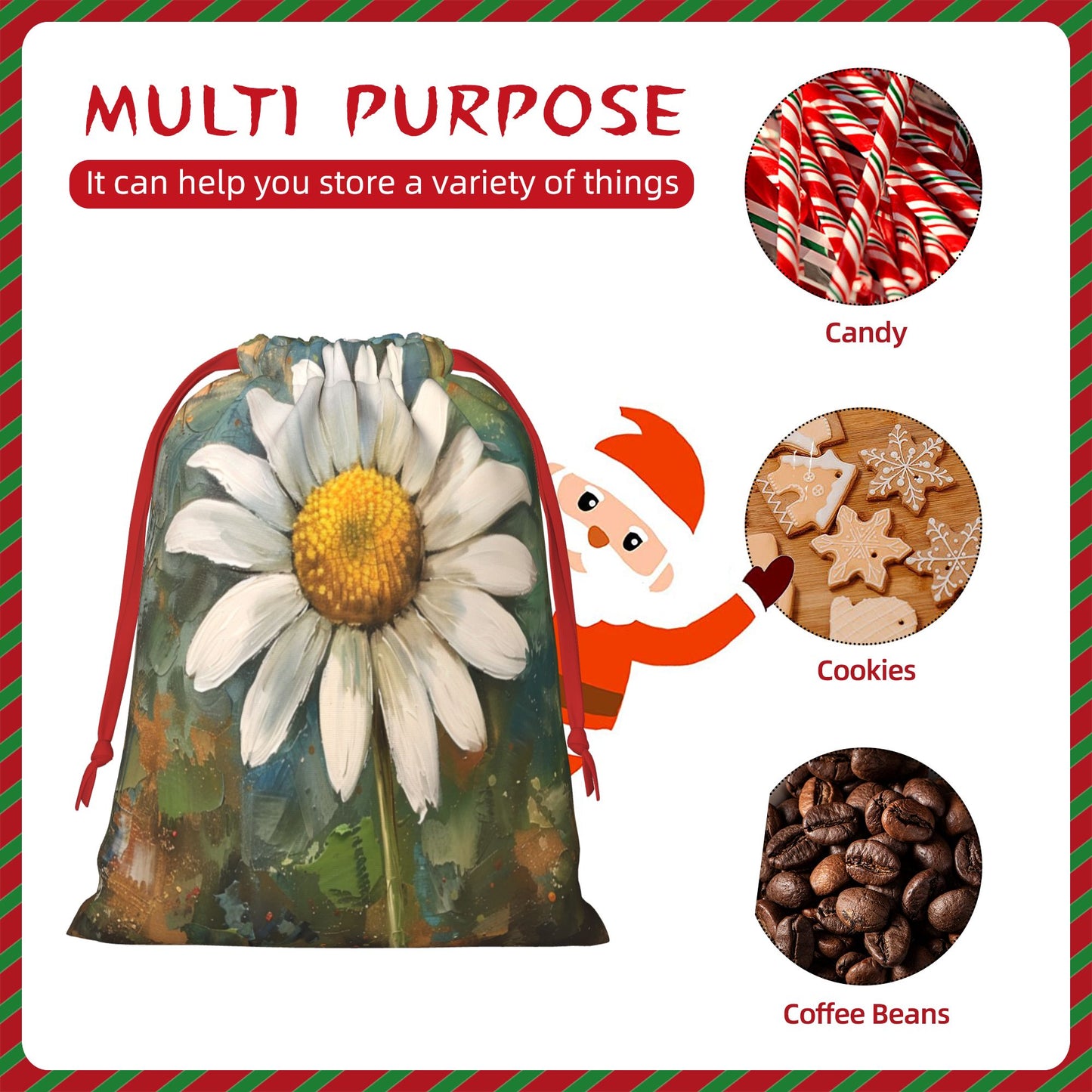 Daisy Print Ultra-Soft Velvet Drawstring Gift Bag Large-Capacity Storage Pouch (30×40cm)