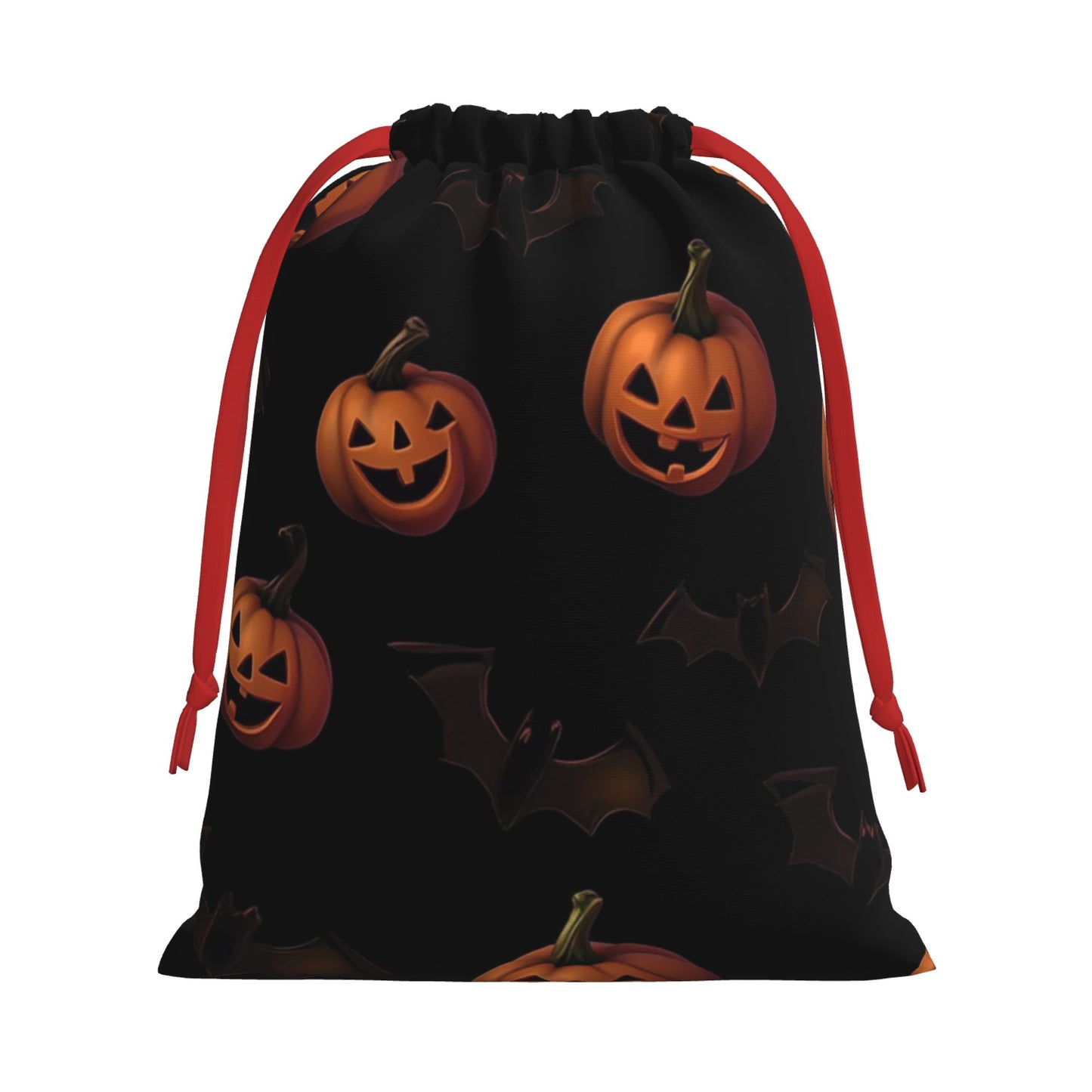 Halloween Pumpkin & Bat Print Ultra-Soft Velvet Drawstring Gift Bag Large-Capacity Storage Pouch (30Ć40cm)