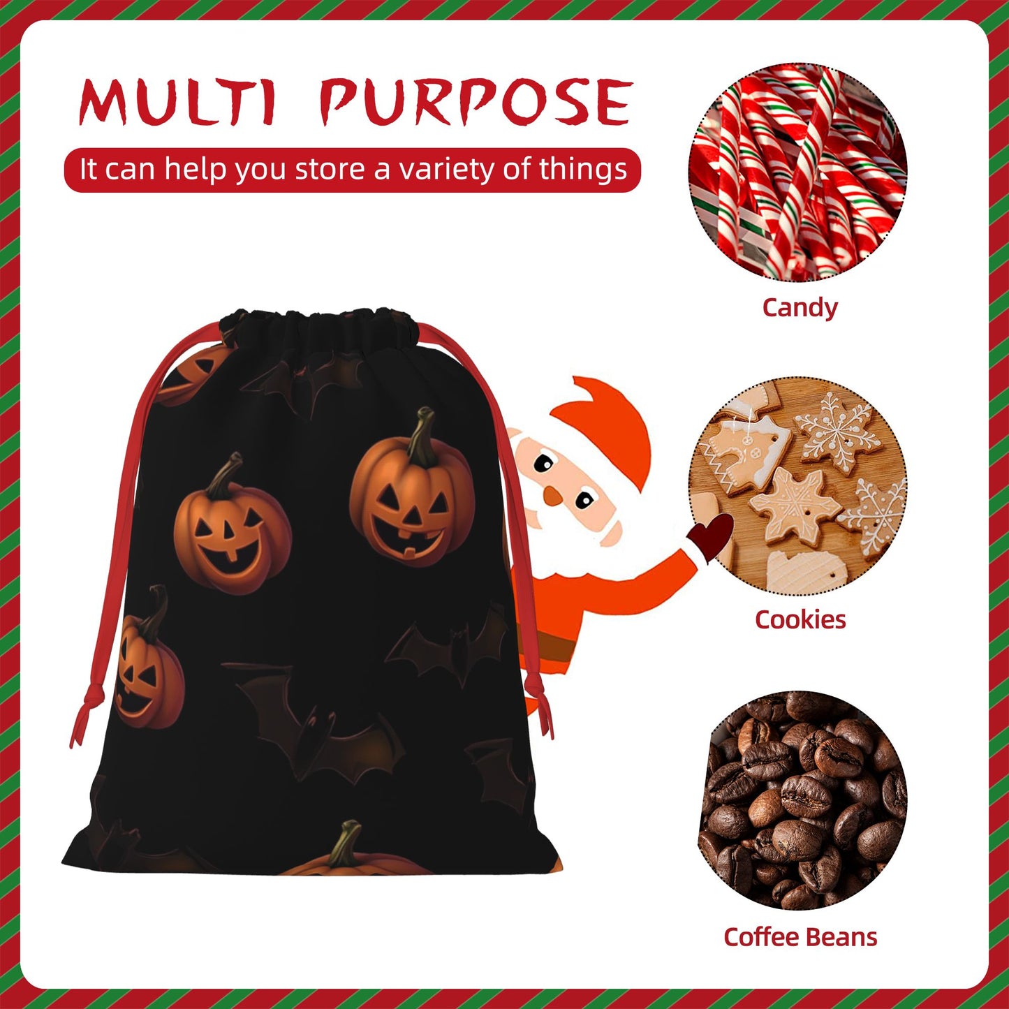 Halloween Pumpkin & Bat Print Ultra-Soft Velvet Drawstring Gift Bag Large-Capacity Storage Pouch (30Ć40cm)
