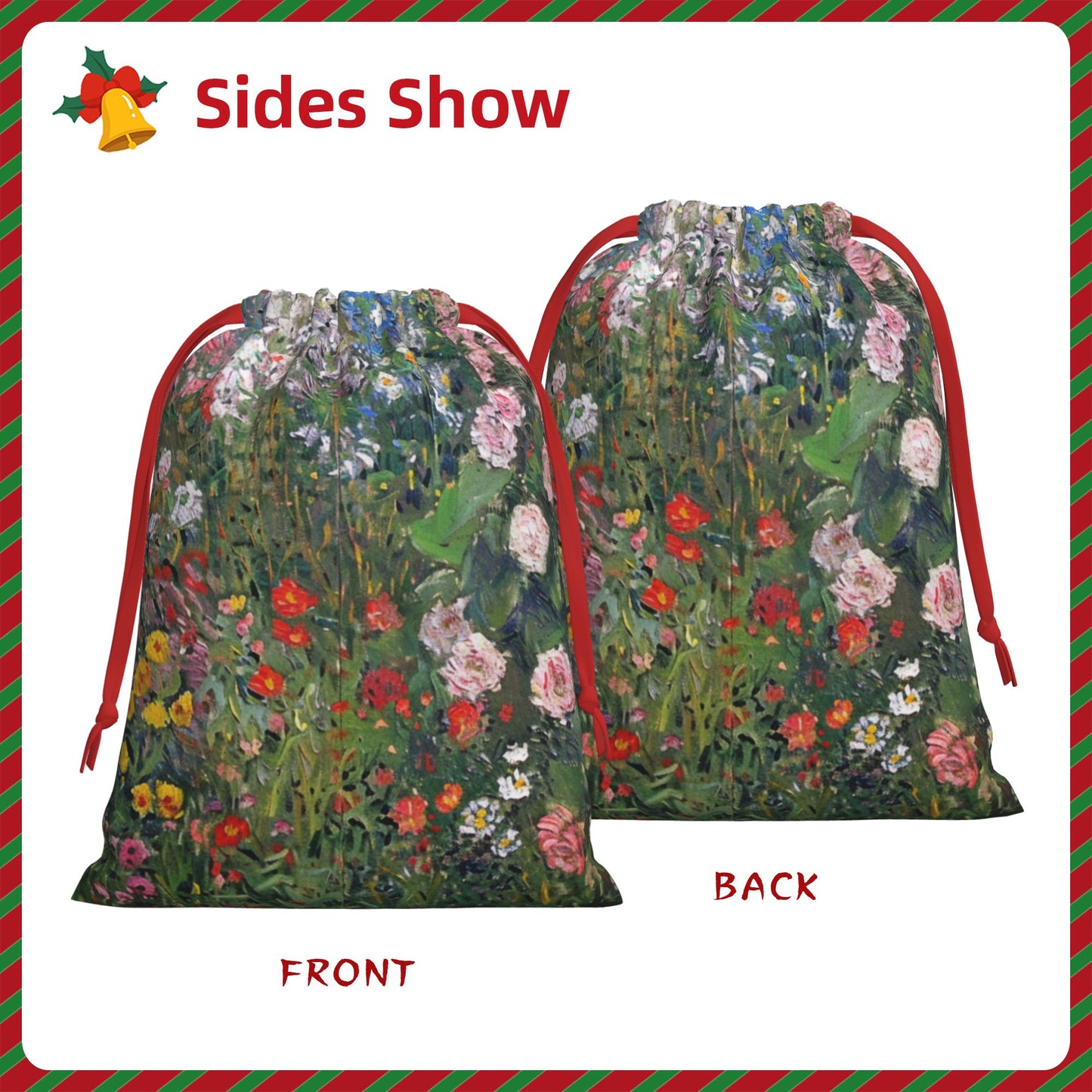 Floral Oil-Painting Style Print Ultra-Soft Velvet Drawstring Gift Bag Large-Capacity Storage Pouch (30×40cm)