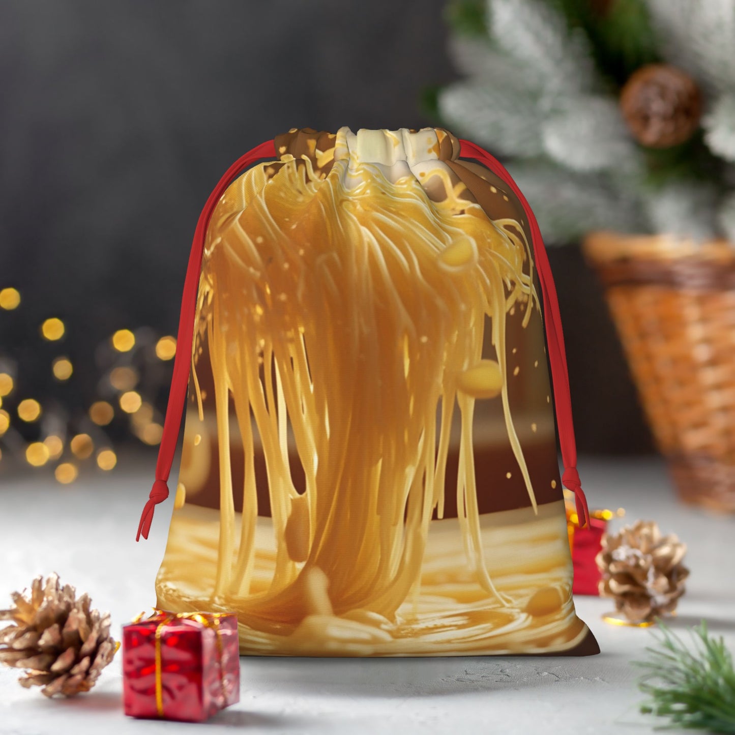 Cheese Flow Art Print Ultra-Soft Velvet Drawstring Gift Bag Large-Capacity Storage Pouch (30×40cm)