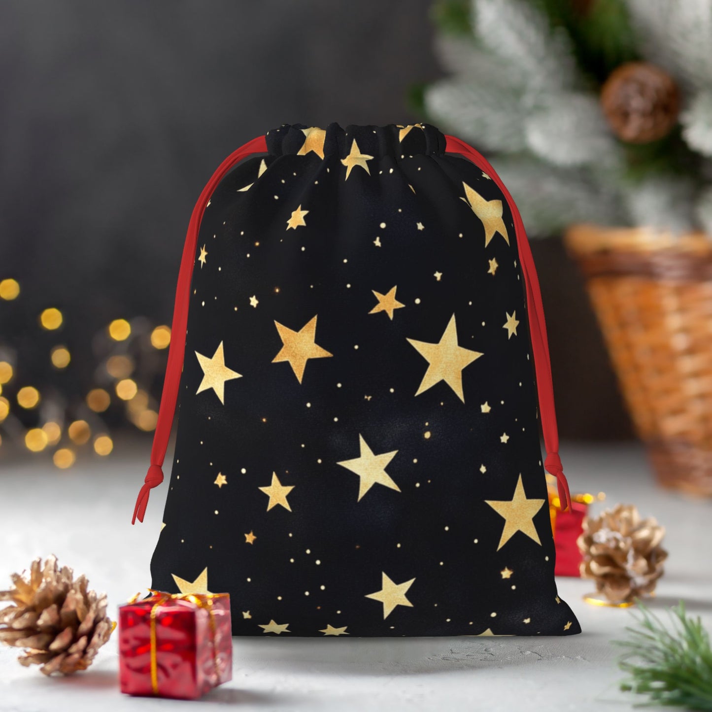 Starry Night Print Ultra-Soft Velvet Drawstring Gift Bag Large-Capacity Storage Pouch (30ร40cm)