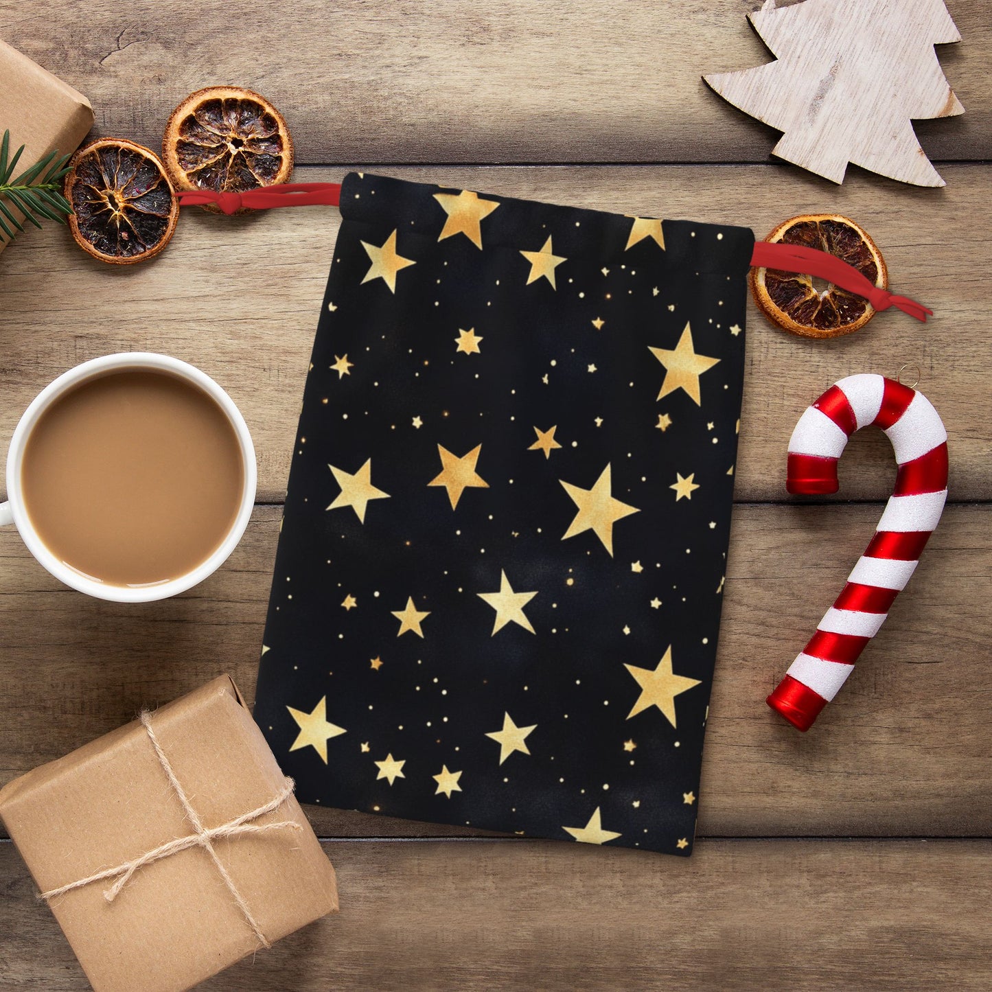 Starry Night Print Ultra-Soft Velvet Drawstring Gift Bag Large-Capacity Storage Pouch (30ร40cm)
