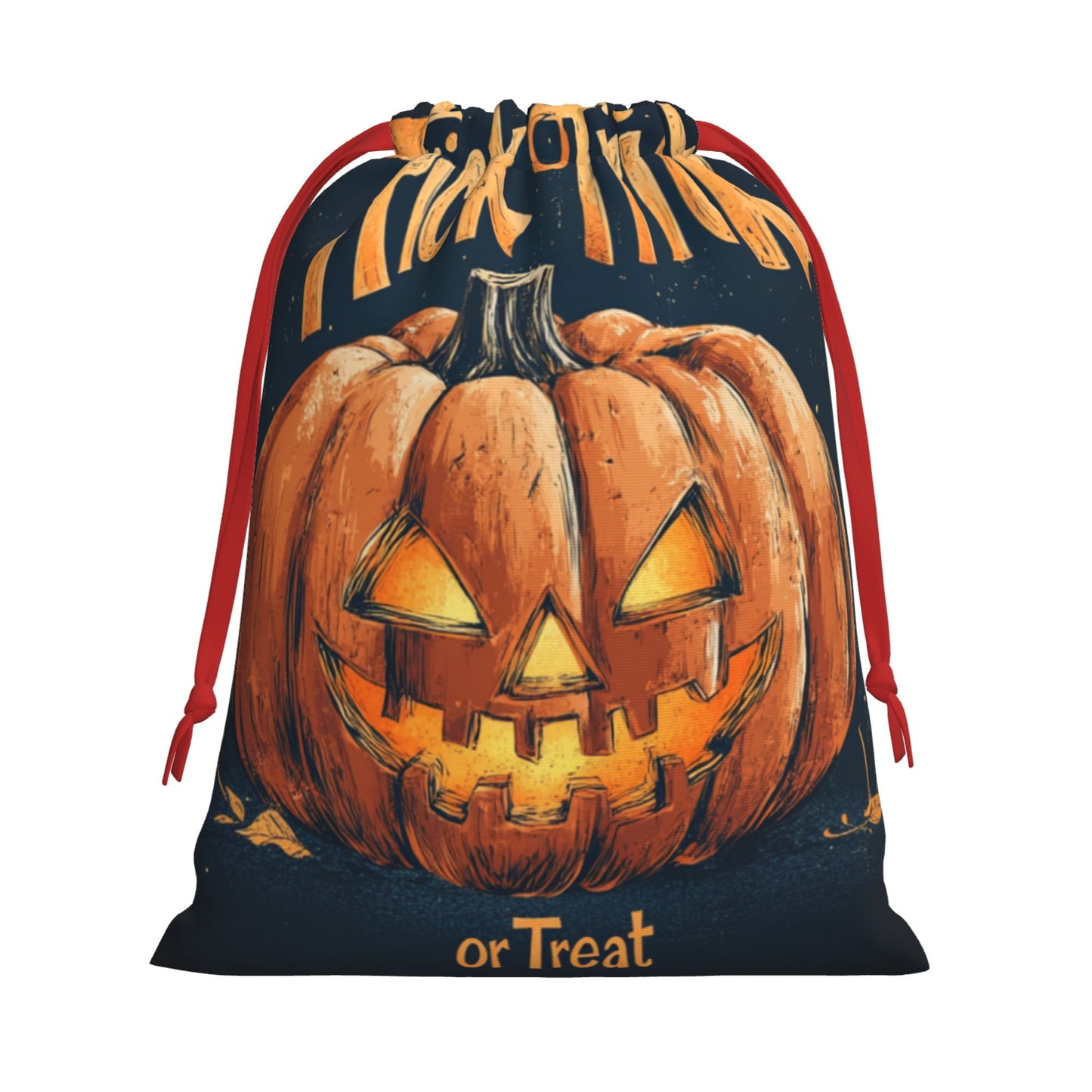 Halloween Pumpkin Lantern Illustration Print Ultra-Soft Velvet Drawstring Gift Bag Large-Capacity Storage Pouch (30×40cm)