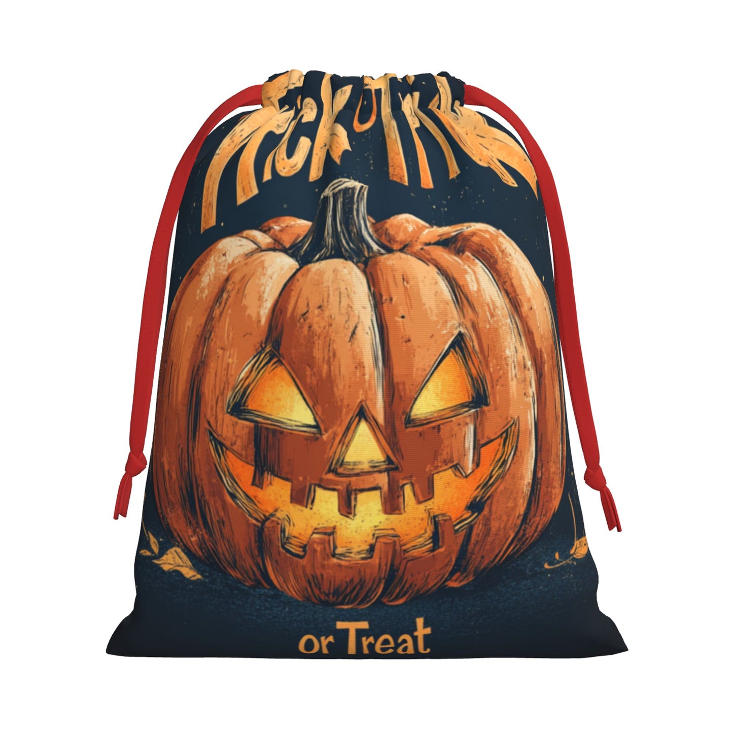 Halloween Pumpkin Lantern Illustration Print Ultra-Soft Velvet Drawstring Gift Bag Large-Capacity Storage Pouch (30×40cm)