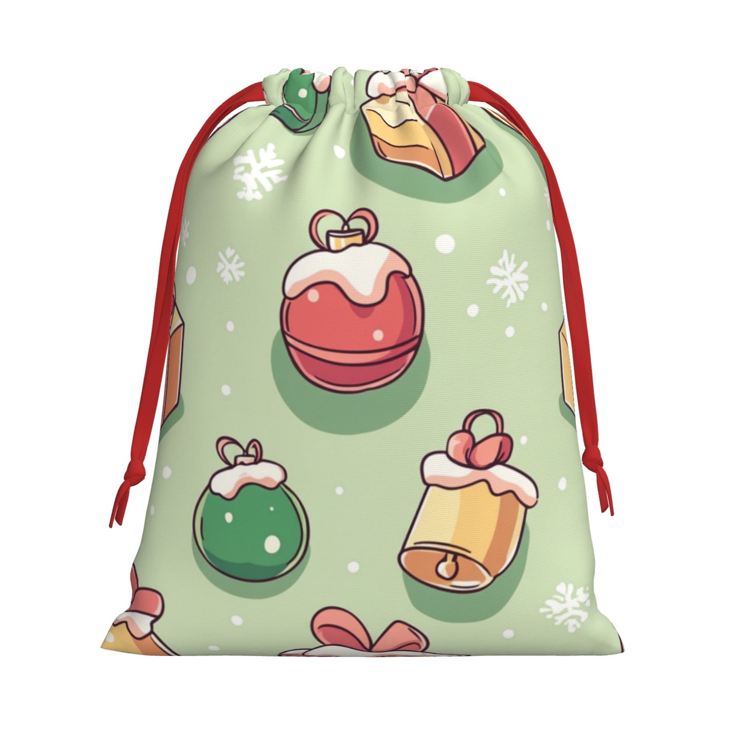 Christmas Ornaments Print Ultra-Soft Velvet Drawstring Gift Bag Large-Capacity Storage Pouch (30×40cm)