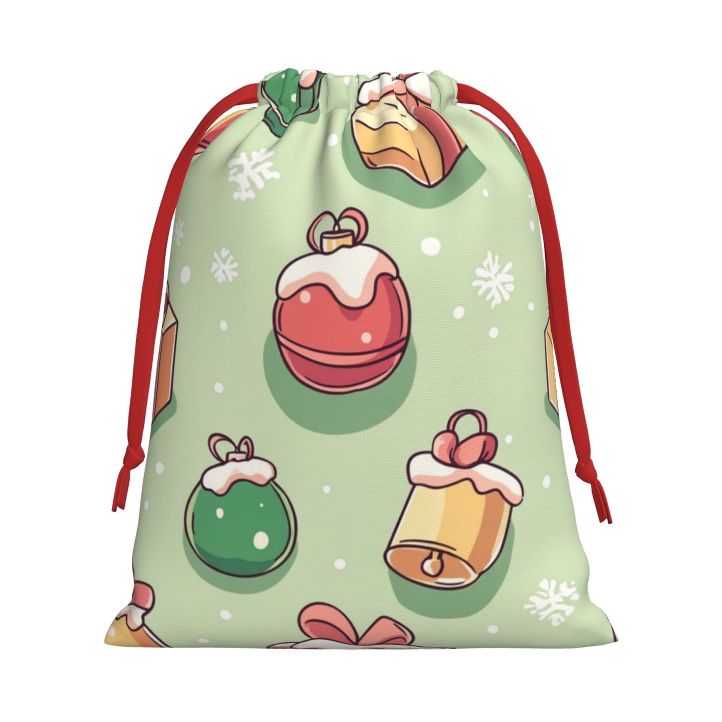 Christmas Ornaments Print Ultra-Soft Velvet Drawstring Gift Bag Large-Capacity Storage Pouch (30×40cm)