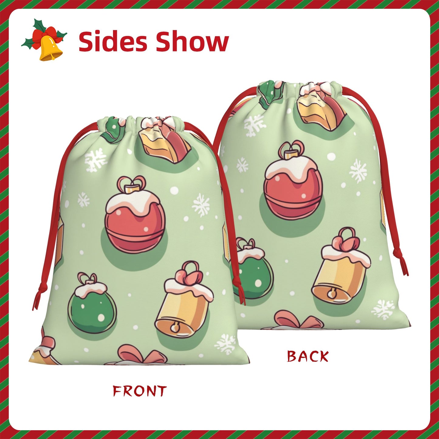 Christmas Ornaments Print Ultra-Soft Velvet Drawstring Gift Bag Large-Capacity Storage Pouch (30×40cm)