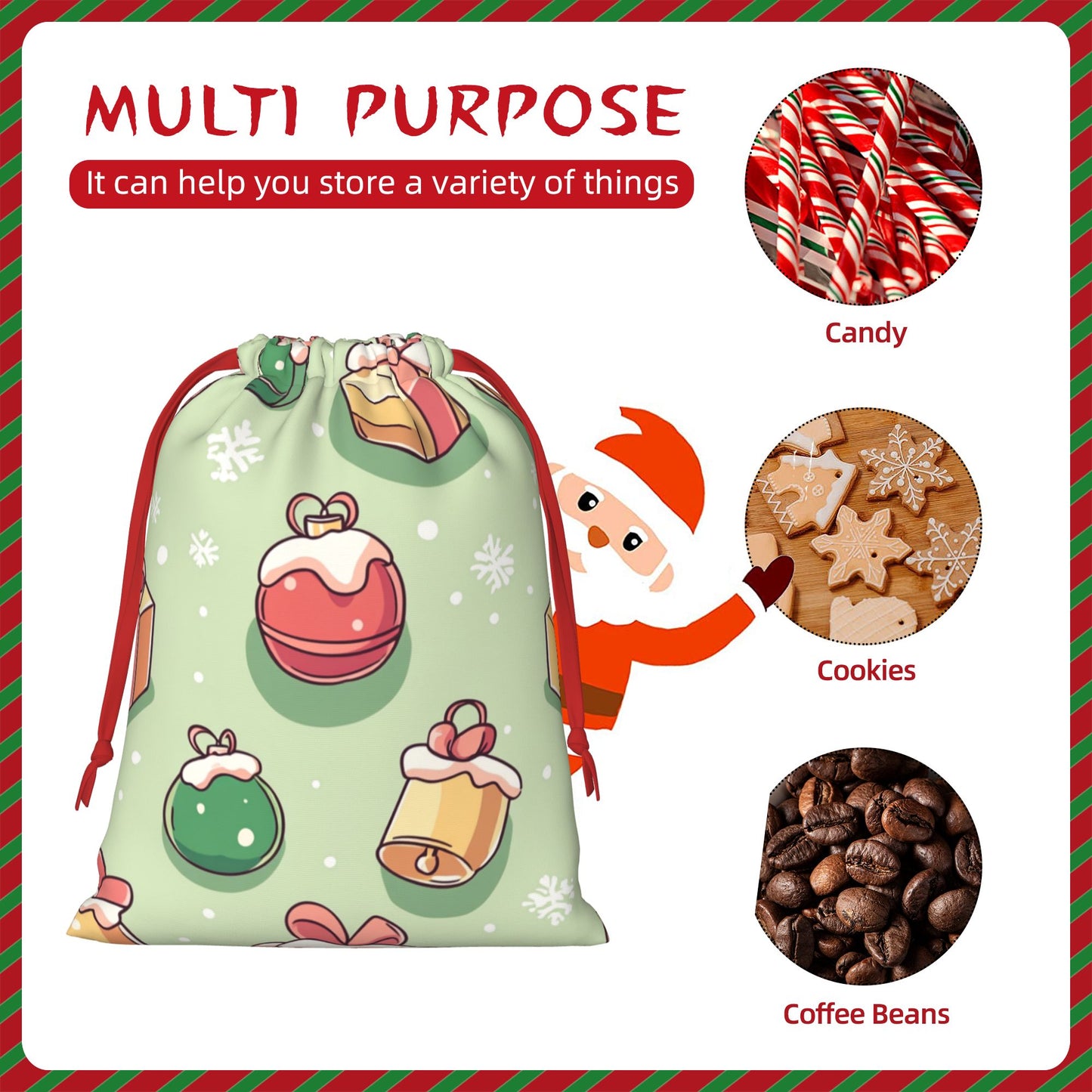 Christmas Ornaments Print Ultra-Soft Velvet Drawstring Gift Bag Large-Capacity Storage Pouch (30×40cm)