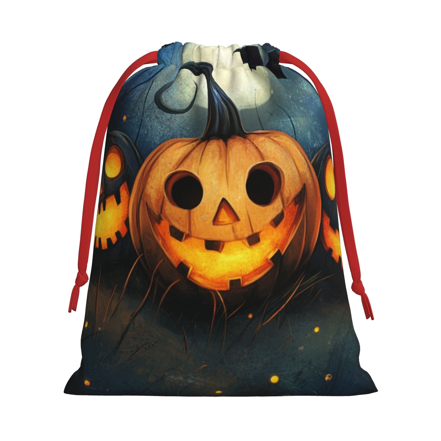 Halloween Round-Eye Pumpkin Lantern Print Ultra-Soft Velvet Drawstring Gift Bag Large-Capacity Storage Pouch (30×40cm)