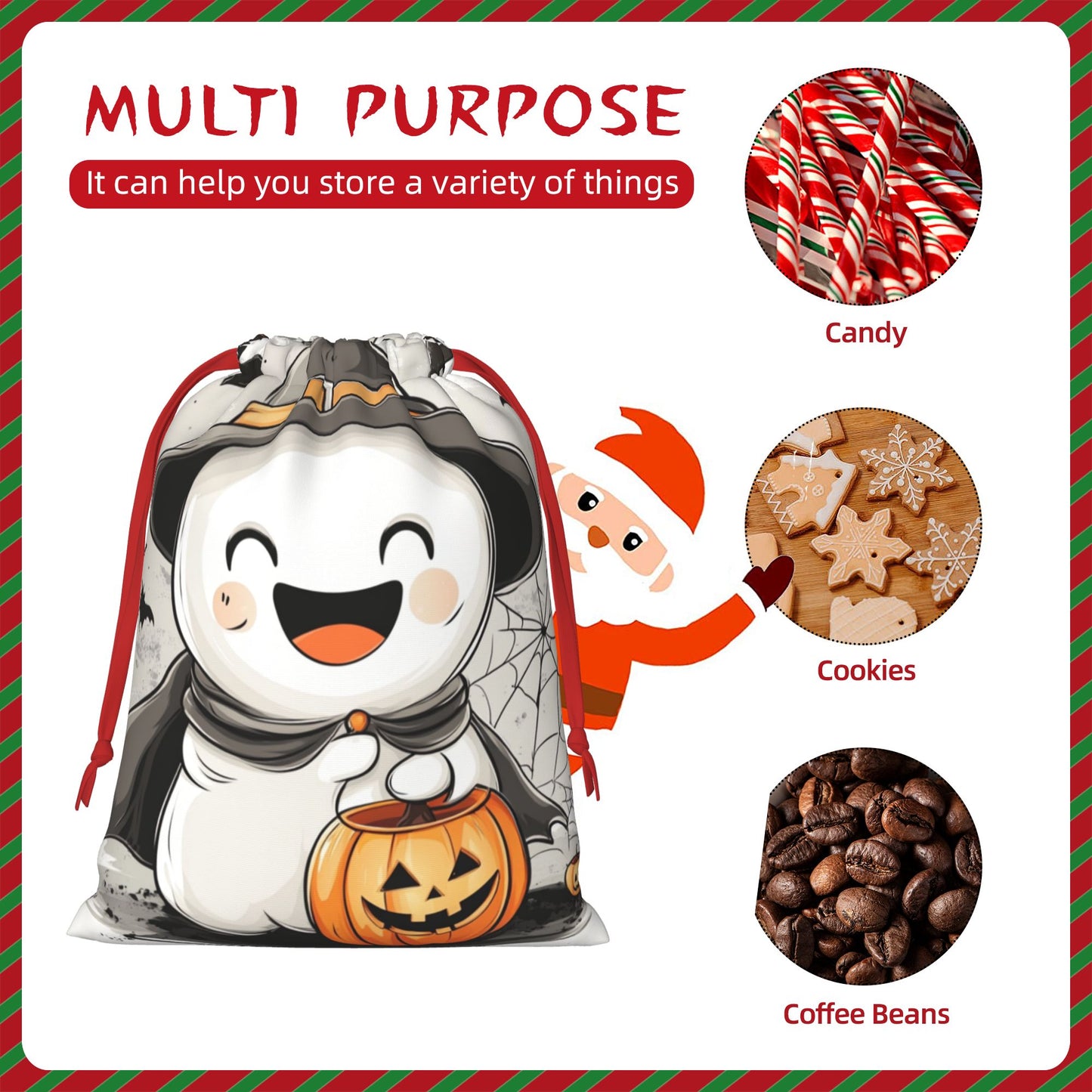 Halloween Cute Ghost Holding Pumpkin Lantern Print Ultra-Soft Velvet Drawstring Gift Bag Large-Capacity Storage Pouch (30Γ40cm)