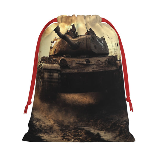 Retro Tank Print Ultra-Soft Velvet Drawstring Gift Bag Large-Capacity Storage Pouch (30×40cm)