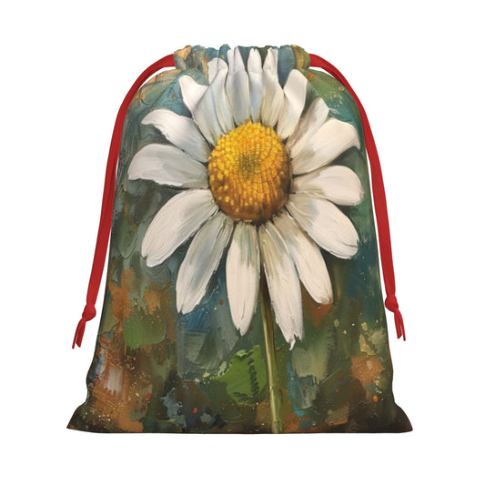 Daisy Print Ultra-Soft Velvet Drawstring Gift Bag Large-Capacity Storage Pouch (30×40cm)