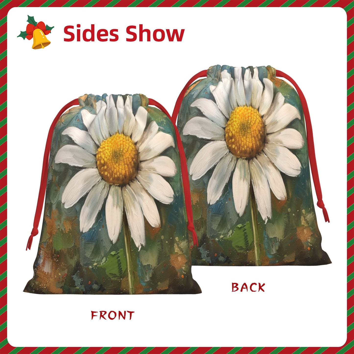 Daisy Print Ultra-Soft Velvet Drawstring Gift Bag Large-Capacity Storage Pouch (30×40cm)