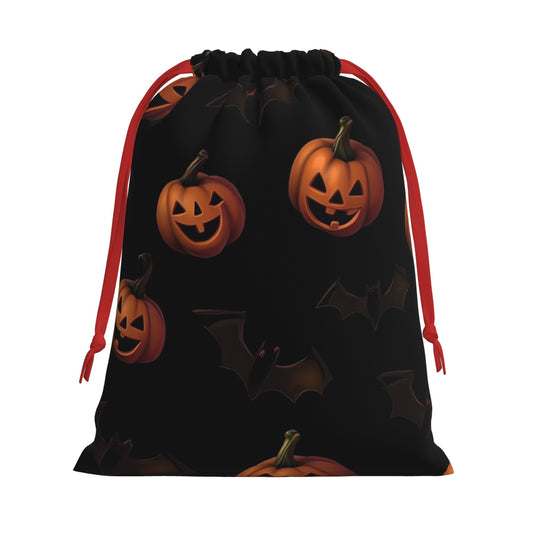Halloween Pumpkin & Bat Print Ultra-Soft Velvet Drawstring Gift Bag Large-Capacity Storage Pouch (30×40cm)