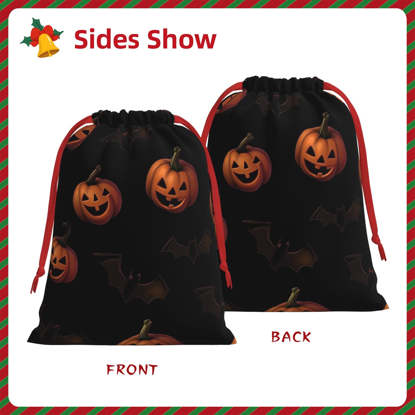 Halloween Pumpkin & Bat Print Ultra-Soft Velvet Drawstring Gift Bag Large-Capacity Storage Pouch (30×40cm)