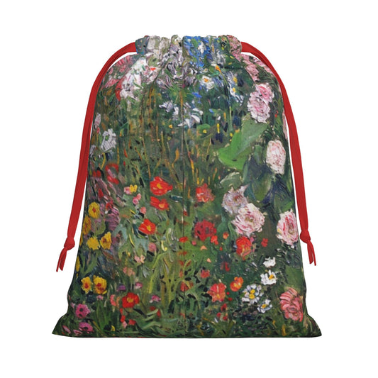 Floral Oil-Painting Style Print Ultra-Soft Velvet Drawstring Gift Bag Large-Capacity Storage Pouch (30×40cm)
