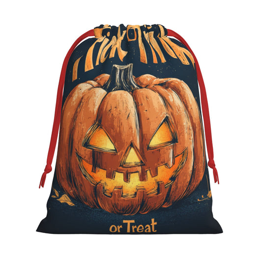 Halloween Pumpkin Lantern Illustration Print Ultra-Soft Velvet Drawstring Gift Bag Large-Capacity Storage Pouch (30×40cm)