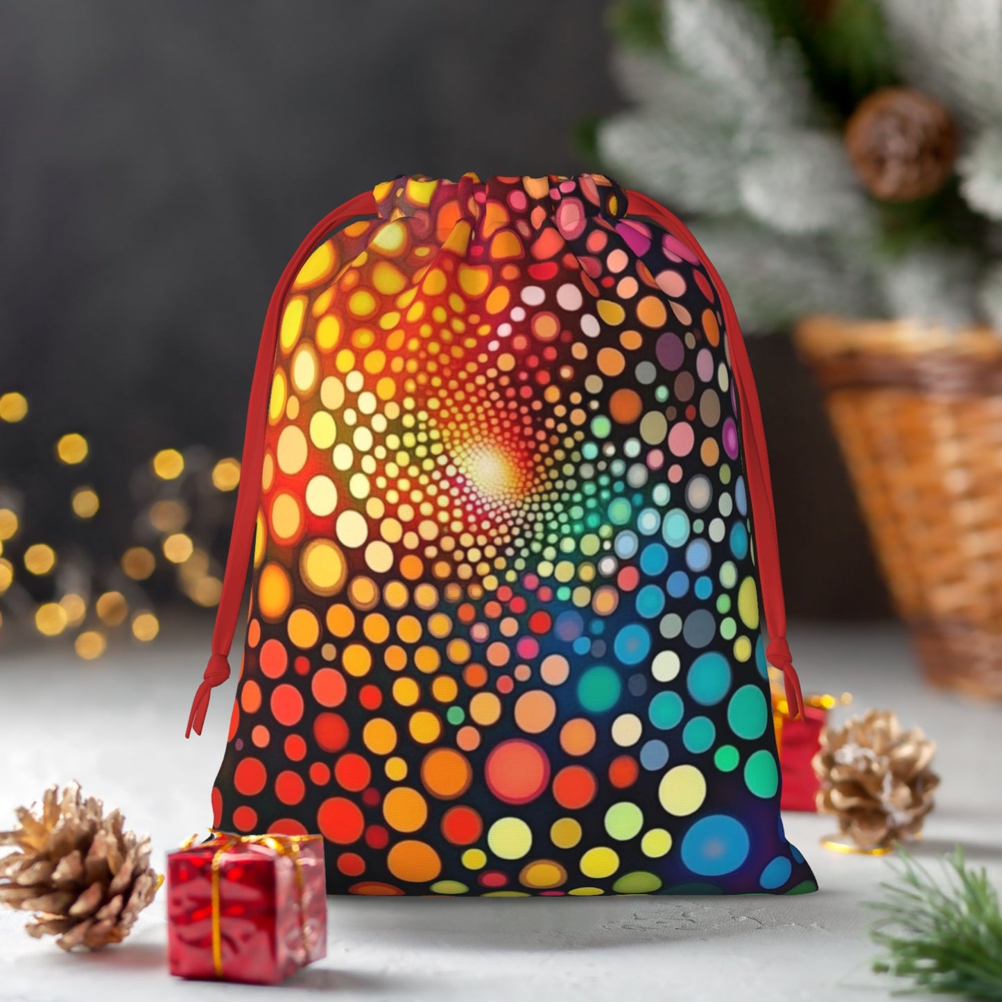 Colorful Optical Illusion Print Ultra-Soft Velvet Drawstring Gift Bag Large-Capacity Storage Pouch (30×40cm)