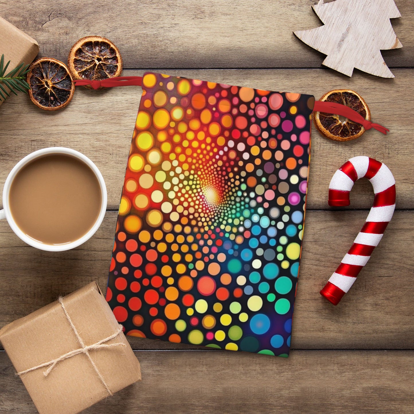 Colorful Optical Illusion Print Ultra-Soft Velvet Drawstring Gift Bag Large-Capacity Storage Pouch (30×40cm)