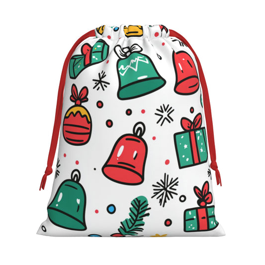 Christmas Gift & Bell Print Ultra-Soft Velvet Drawstring Gift Bag Large-Capacity Storage Pouch (30×40cm)