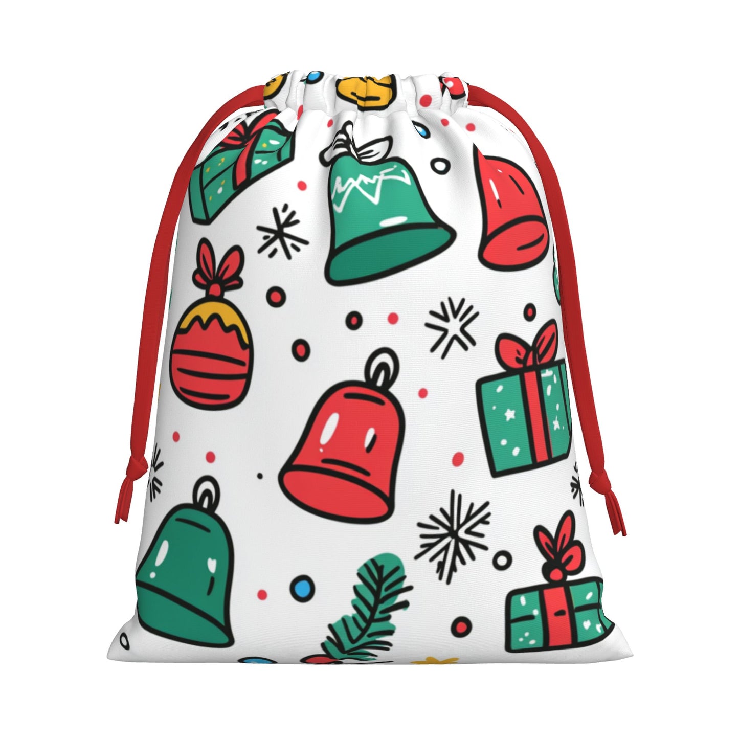 Christmas Gift & Bell Print Ultra-Soft Velvet Drawstring Gift Bag Large-Capacity Storage Pouch (30×40cm)