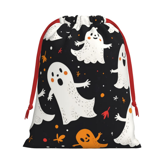 Halloween Cartoon Ghost Print Ultra-Soft Velvet Drawstring Gift Bag Large-Capacity Storage Pouch (30×40cm)