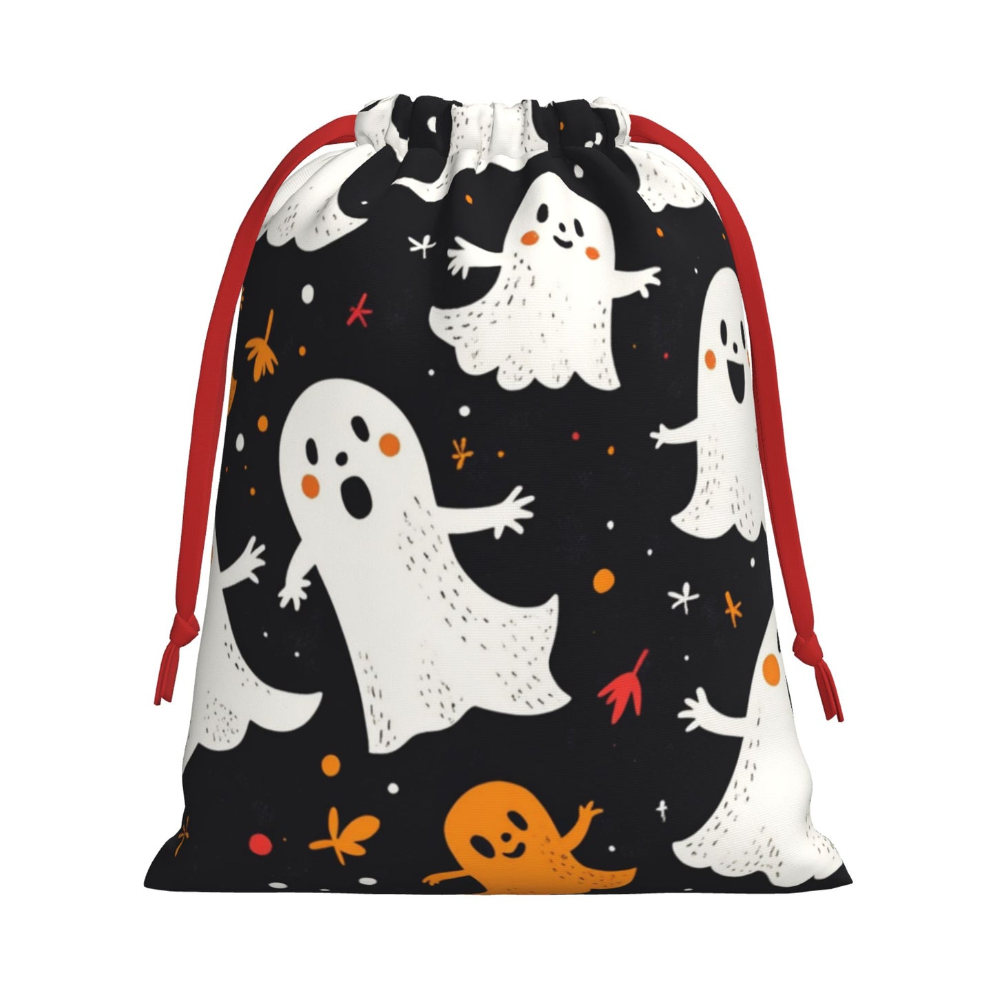 Halloween Cartoon Ghost Print Ultra-Soft Velvet Drawstring Gift Bag Large-Capacity Storage Pouch (30×40cm)