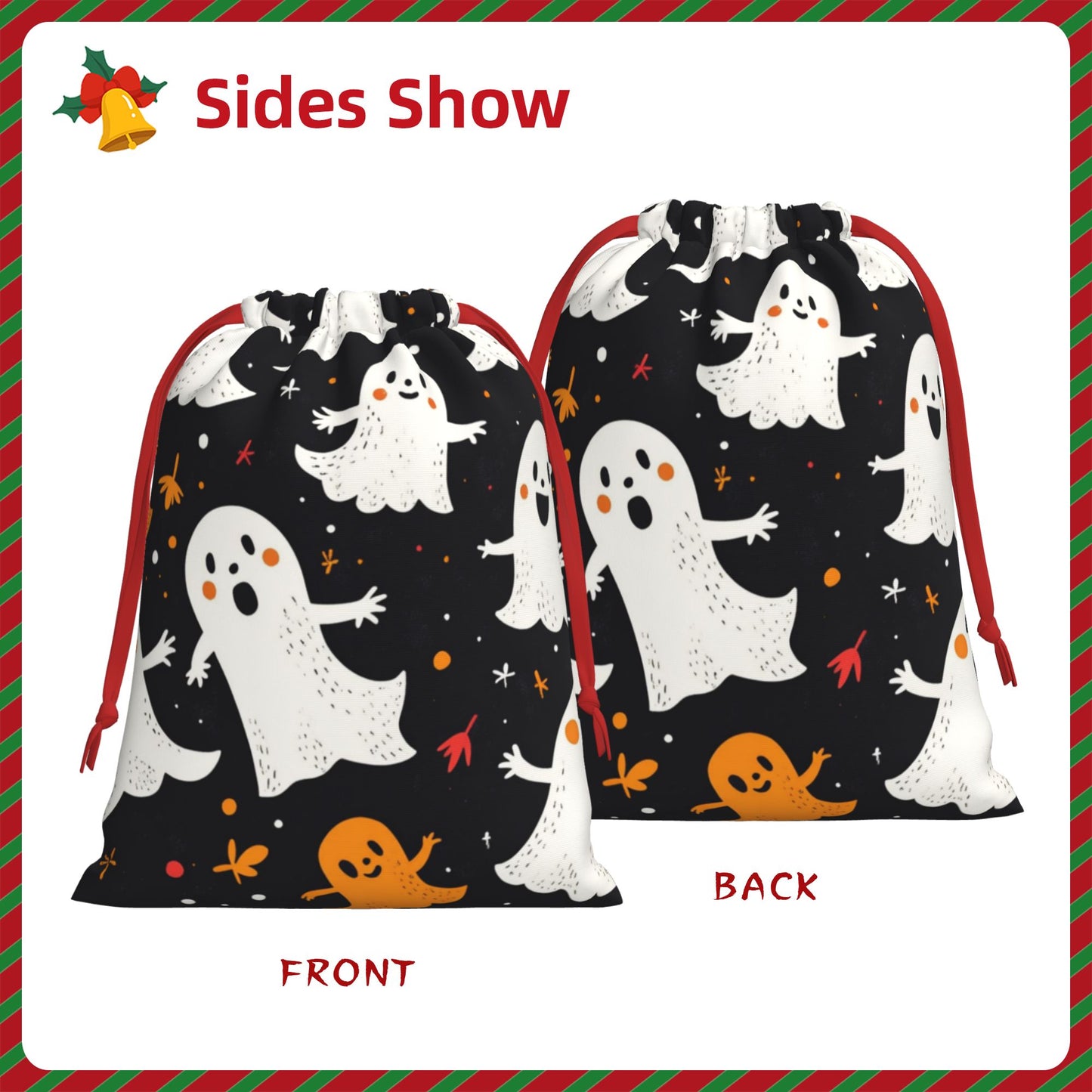 Halloween Cartoon Ghost Print Ultra-Soft Velvet Drawstring Gift Bag Large-Capacity Storage Pouch (30×40cm)