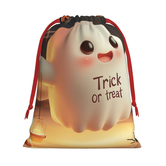 Halloween Cute Ghost Print Ultra-Soft Velvet Drawstring Gift Bag Large-Capacity Storage Pouch (30×40cm)
