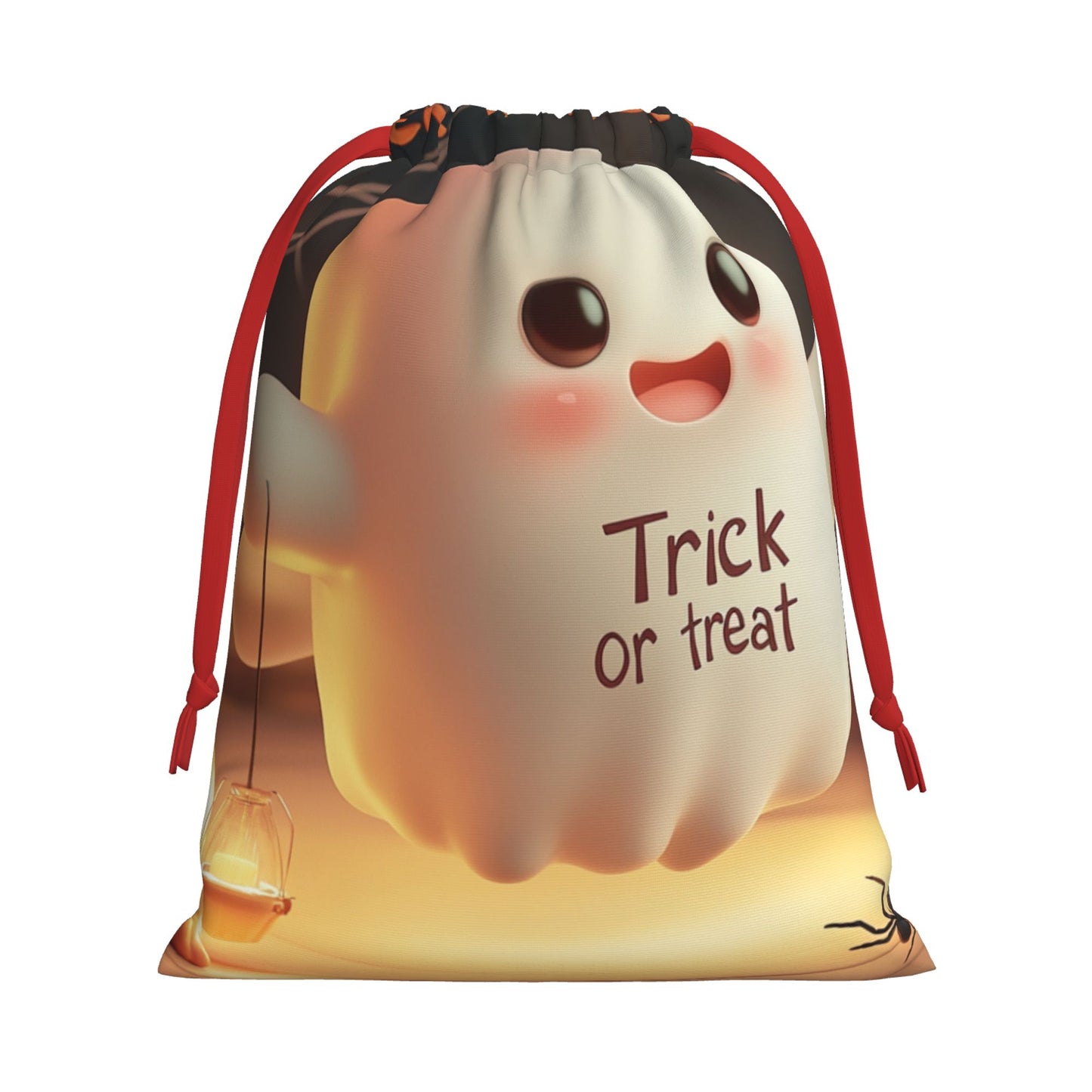 Halloween Cute Ghost Print Ultra-Soft Velvet Drawstring Gift Bag Large-Capacity Storage Pouch (30×40cm)